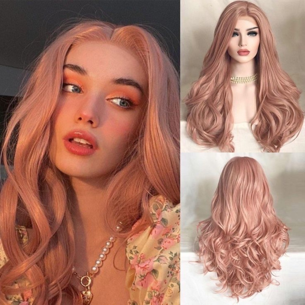 - 22” ROSE GOLD PINK BODY WAVY  LACE FRONT WIG *NEW*
